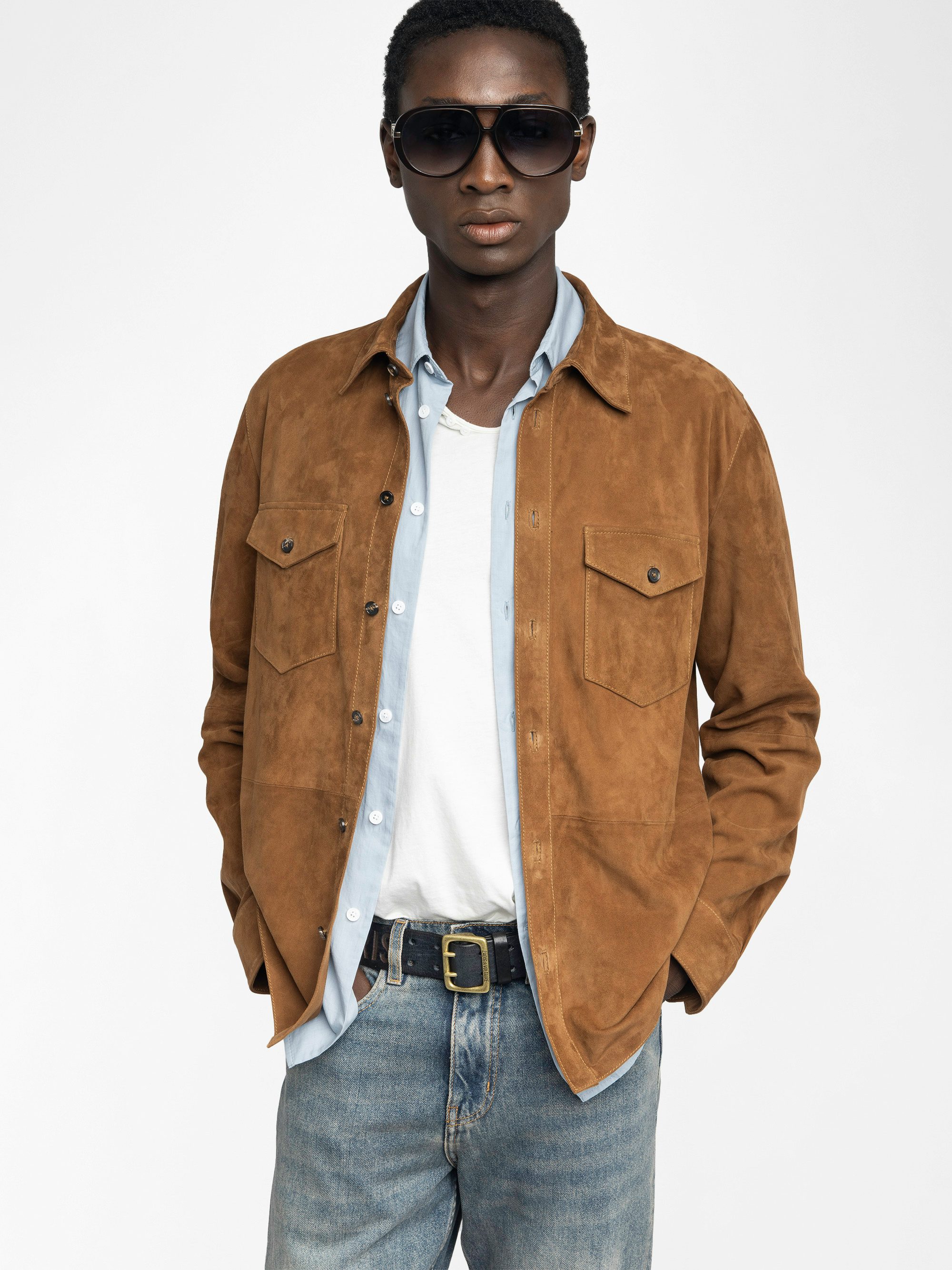 Sergy Suede Shirt - Lightweight suede shirt with flap pockets and button fastening.